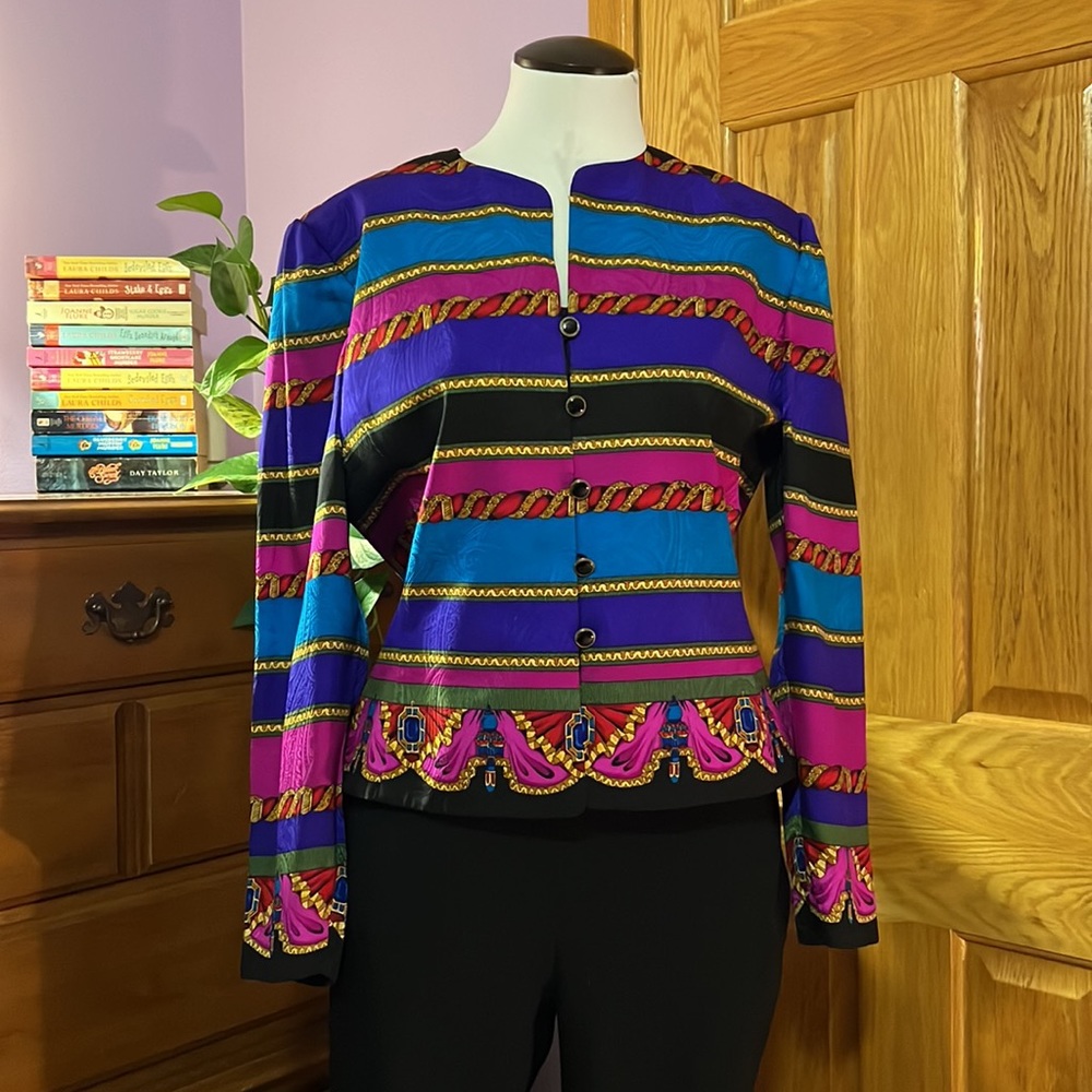ADRIANA PAPÉLL 💗 100% Silk Vintage, made in Korea, jewel tone jacket, blazer